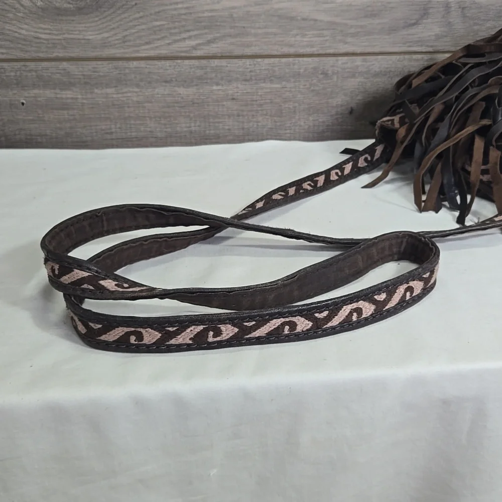 Lucky Brand Fringe Brown Leather Crossbody Shoulder Bag - Picture 7 of 13